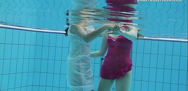  Underwater swimming pool lesbians Lera and Sima Lastova